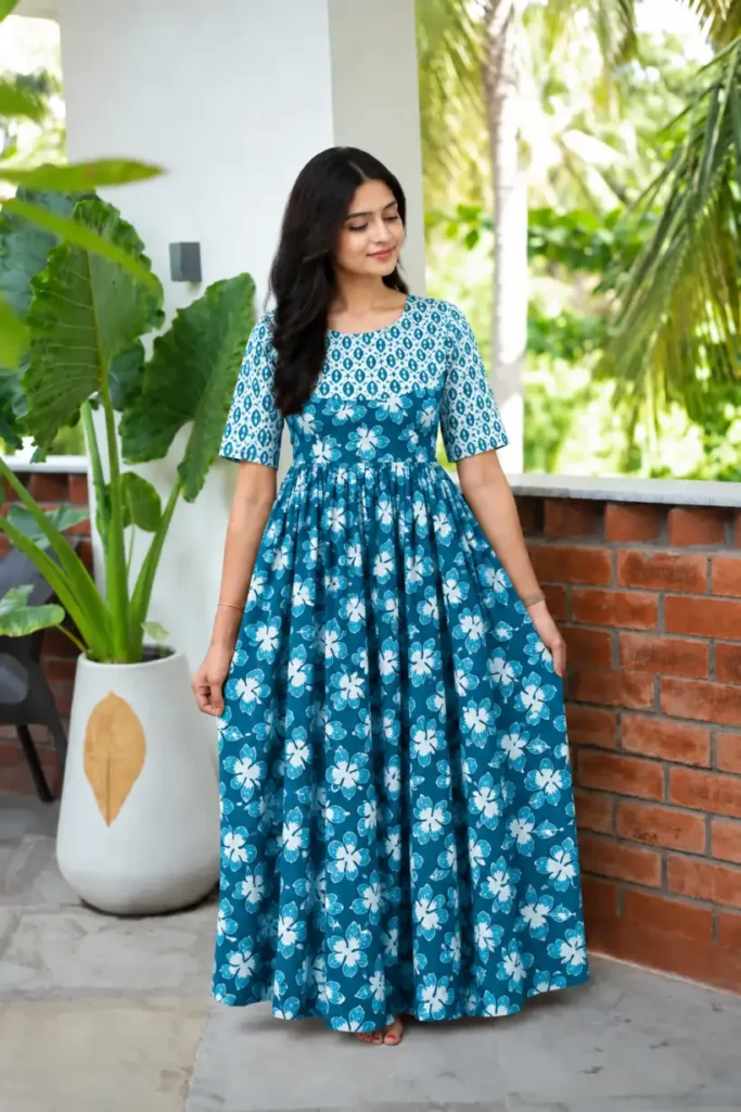 Teal Blue Floral Print