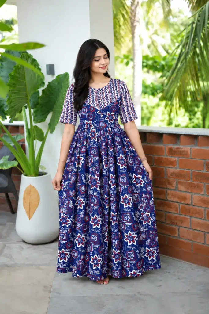Navy Blue with Red Floral-Geometric Print.