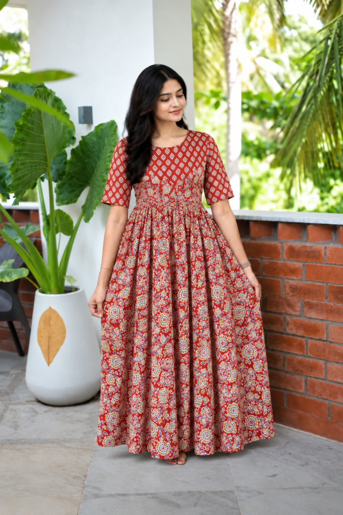 Brick Red Floral Print.